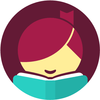 A simple, stylized illustration of a person with a maroon ponytail reading an open teal book, set against a maroon circular background.