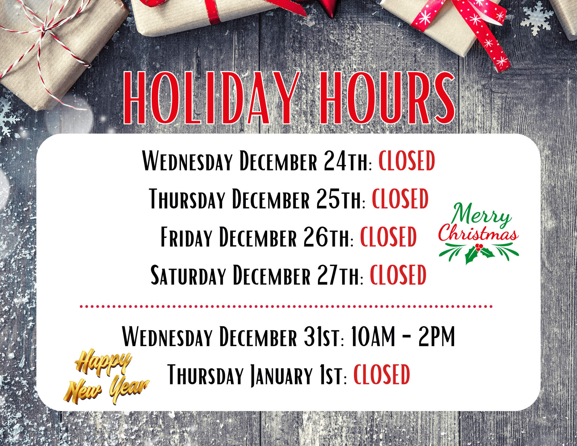special holiday hours flyer