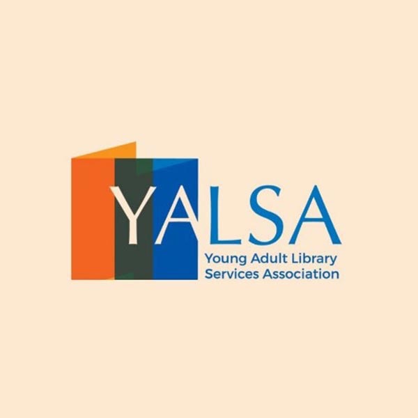 YALSA logo with stylized orange, green, and blue book shapes and the text YALSA Young Adult Library Services Association on a light beige background.